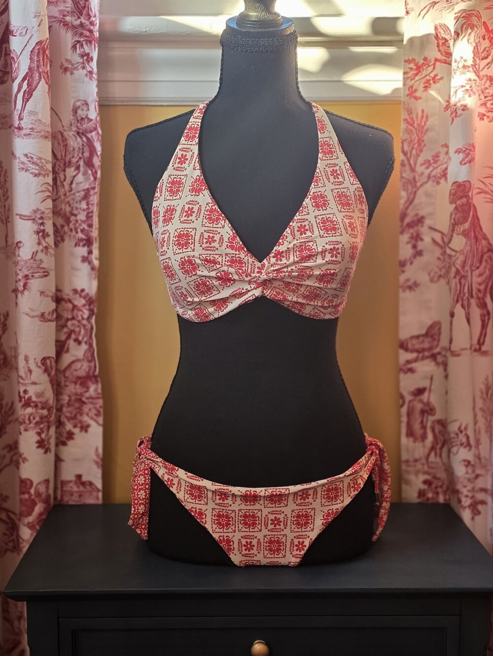 Loveable Reversible Red Floral Halter Bikini
